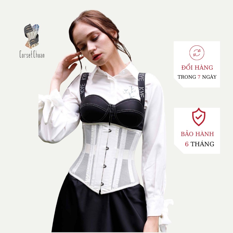 Đai nịt bụng Corset lưới Corset Chuẩn thắt dây phía sau siêu định hình eo màu trắng