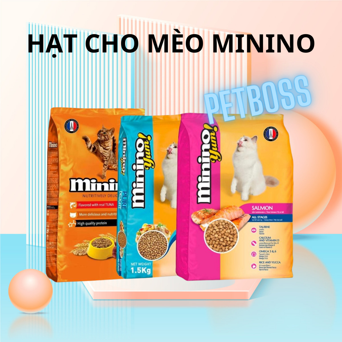 HẠT KHÔ MININO THỨC ĂN CHO MÈO TỪ 3 THÁNG TUỔI ĐỦ VỊ