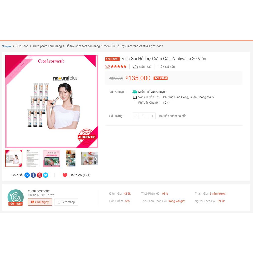 Viên sủi hỗ trợ giảm cân zantiva lọ 20 viên