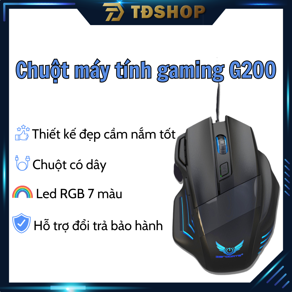 Chuột máy tính gaming Có LED nhiều màu phong cách hiện đại ấn tượng cực đẹp , chuột có dây, chuột gaming G200