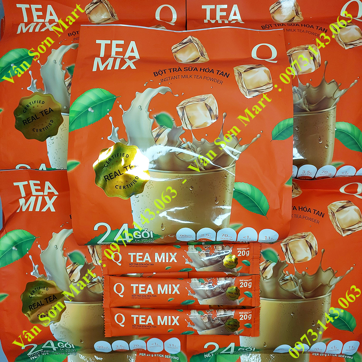 04 bịch Trà sữa Tea mix Trần Quang bịch 480g (24 gói dài nhỏ x 20g)