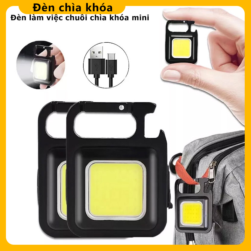 Đèn led cob mini có móc khóa đa năng sạc cổng usb tiện dụng