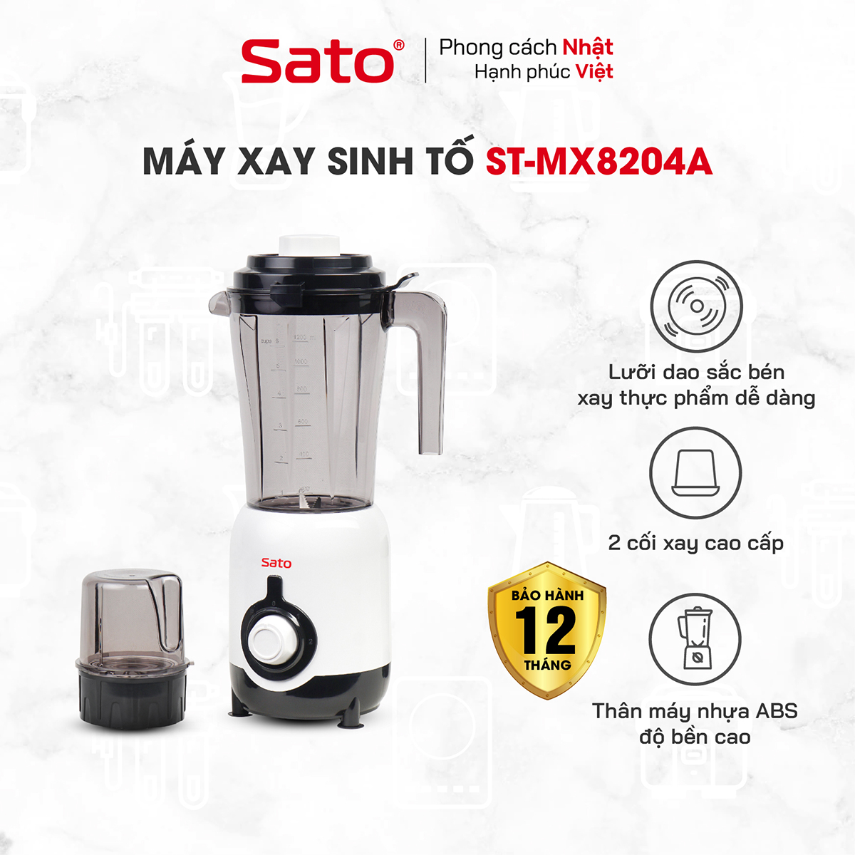 Máy xay sinh tố đa năng 2 cối 1.2l sato mx8208a