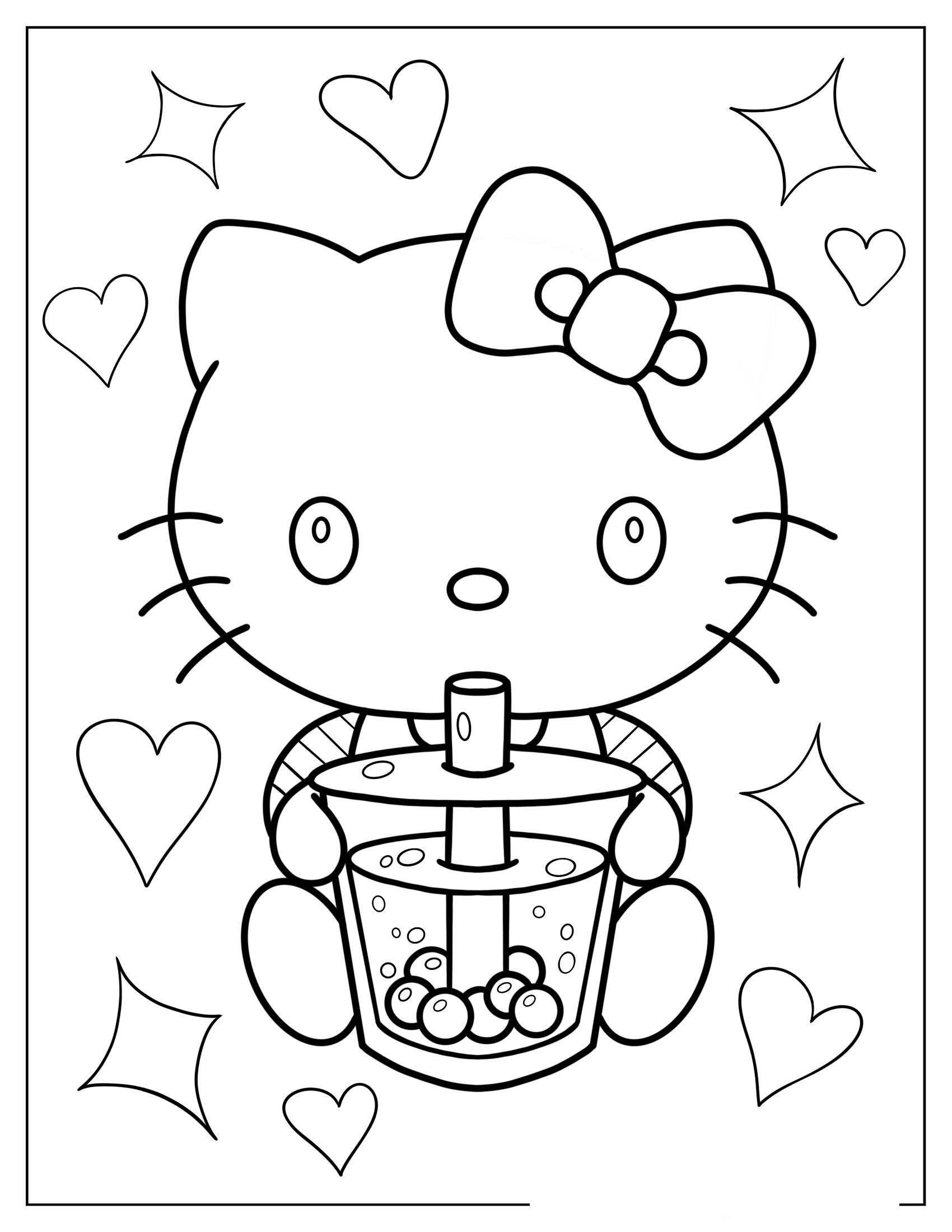 Bộ 35 giấy Tô màu Mèo Hello Kitty dành cho trẻ em, tranh tô màu khổ A4, A5 dành cho bé