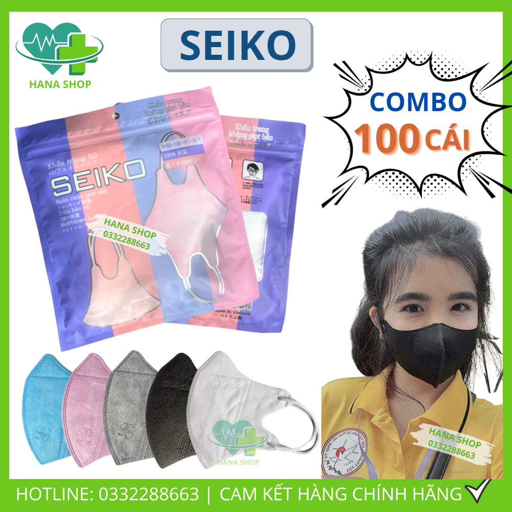 Set 100 Cái Khẩu Trang 5D Mask SEIKO Đựng Túi Zip Tiêu Chuẩn 3 Lớp Kháng Khuẩn