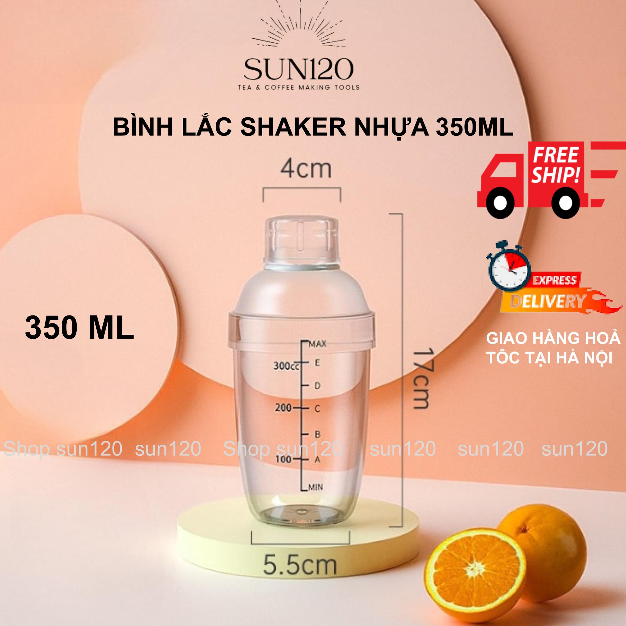 Bình lắc shaker nhựa chia vạch đen 350ml S12