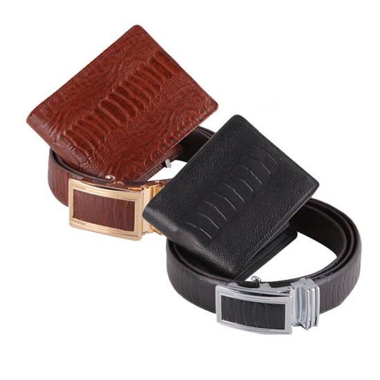 COMBO BỘ ( DÂY LƯNG + VÍ DA ) VÂN CÁ SẤU - Thắt lưng/ Dây nịt nam khoá tự động da dập vân cá sấu cao cấp - Tặng kèm ví vân cá sấu