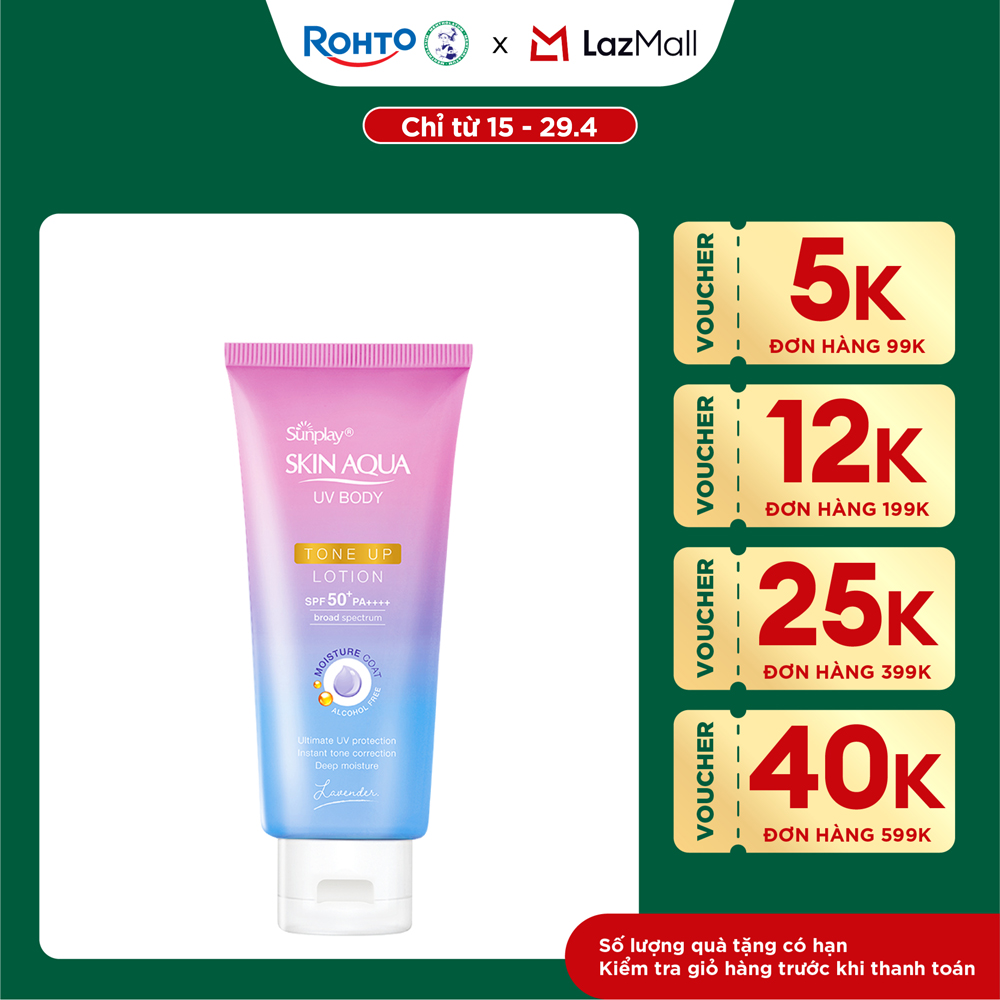 Kem chống nắng nâng tông body Skin Aqua dưỡng thể sáng mịn Sunplay Skin Aqua UV Body Tone up Lavender Lotion SPF 50+ PA++++ 130g