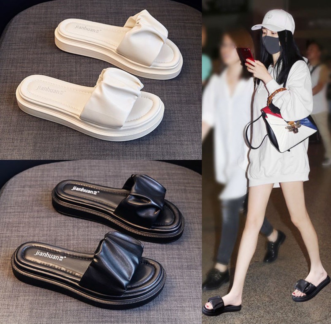 Dép quai ngang, quai nhún đế bánh mì xinh xắn đế bằng 3cm, dép nữ