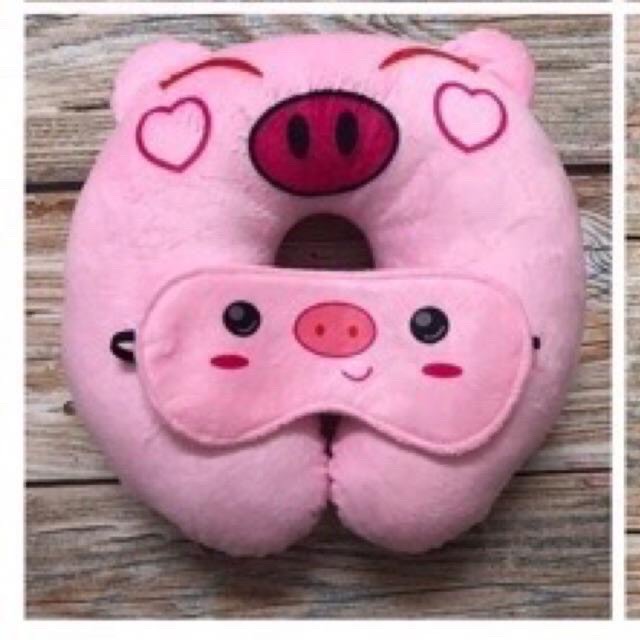 Gối kê cổ heo hồng + bịt mắt siêu cute dễ thương 1.0