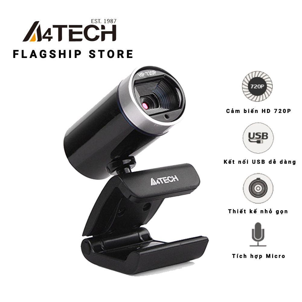 Webcam máy tính A4tech PK-910P HD 720P tích hợp micro - Hàng chính hãng, hoạt động tốt trong môi trường thiếu ánh sáng