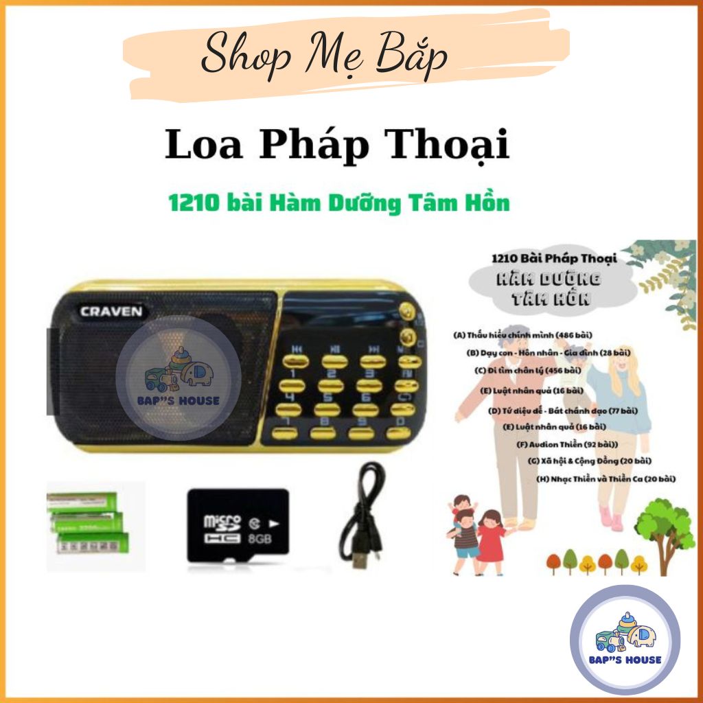 Loa đài pháp thoại craven cr853 3pin, loa nhạc pháp thoại kèm thẻ nhớ 32gb có 1210 bài hàm dưỡng tâm hồn