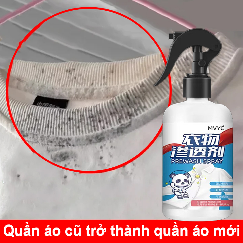 Xịt Tẩy Vết Bẩn Quần Áo 300ml - Làm sạch nhanh vết thức ăn, máu, mốc, ố vàng, cổ áo,Học Đánh Bay Vết Bẩn Khử Vết Ố Vàng Trên Quần Áo sạch như mới