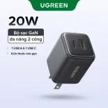 UGREEN Củ sạc nhanh 20W GaN Charger 1C1A Fast Charge 2 cổng Type C Tương Ultra-mini Size hích iPad Pro Samsung Galaxy S24 S23 S22 Ultra iPhone 15 14 Pro Max Model：55533 55534