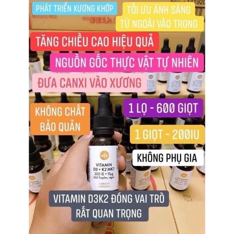 [Date 2023]Vitamin D3K2 MK7 Sunday Natural 20ml - Đức