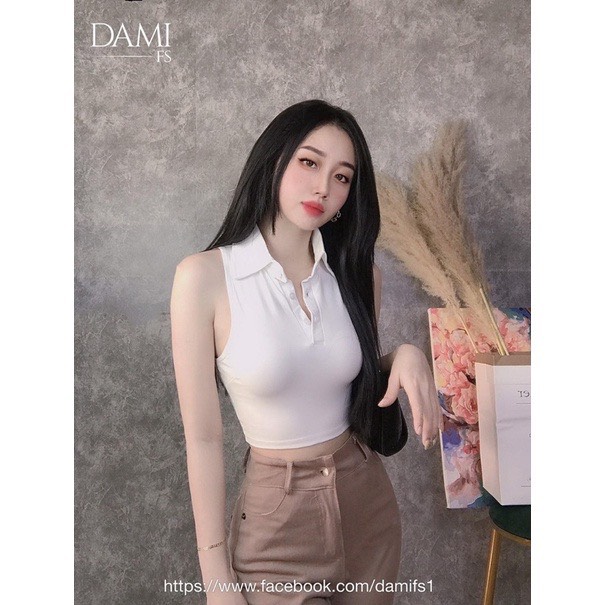 Áo thun body croptop cổ bẻ sát nách chất vải co giãn 4 chiều lên from tôn dáng