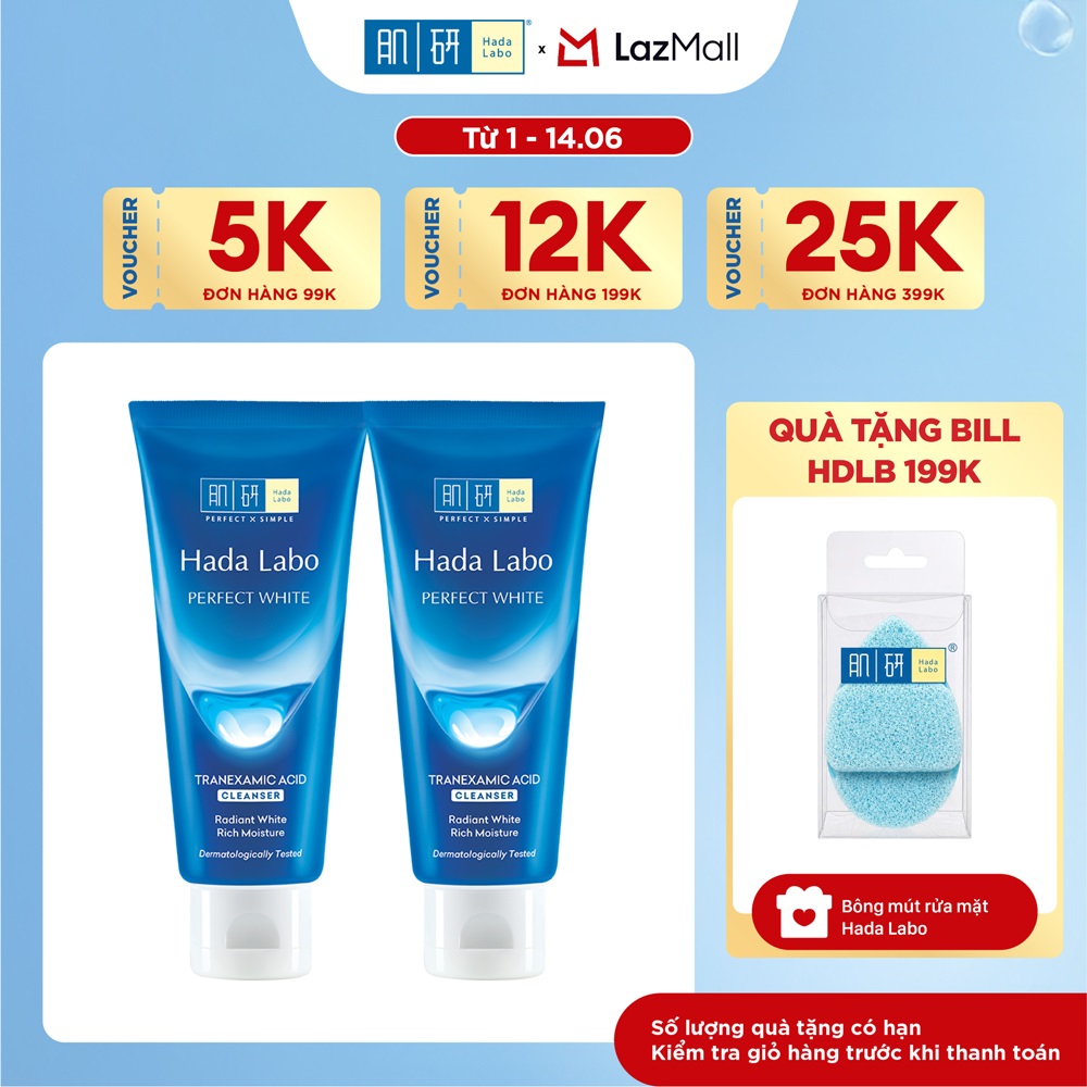 [VB] Bộ 2 Sữa rửa mặt dưỡng trắng Hada Labo Perfect White Tranexamic Acid Cleanser 80g