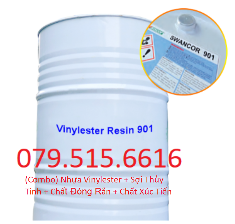 Nhựa Composite Vinylester 901 (1kg) + Sợi Thủy Tinh (1kg) + Chất Đóng Rắn, Chất Xúc Tiến (% trên 1kg nhựa)