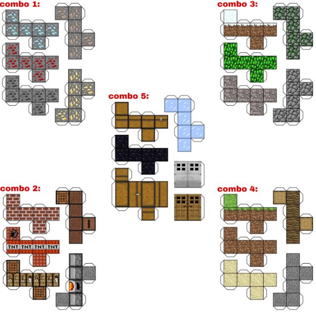 5 Combo Mô hình giấy block(khối) Minecraft