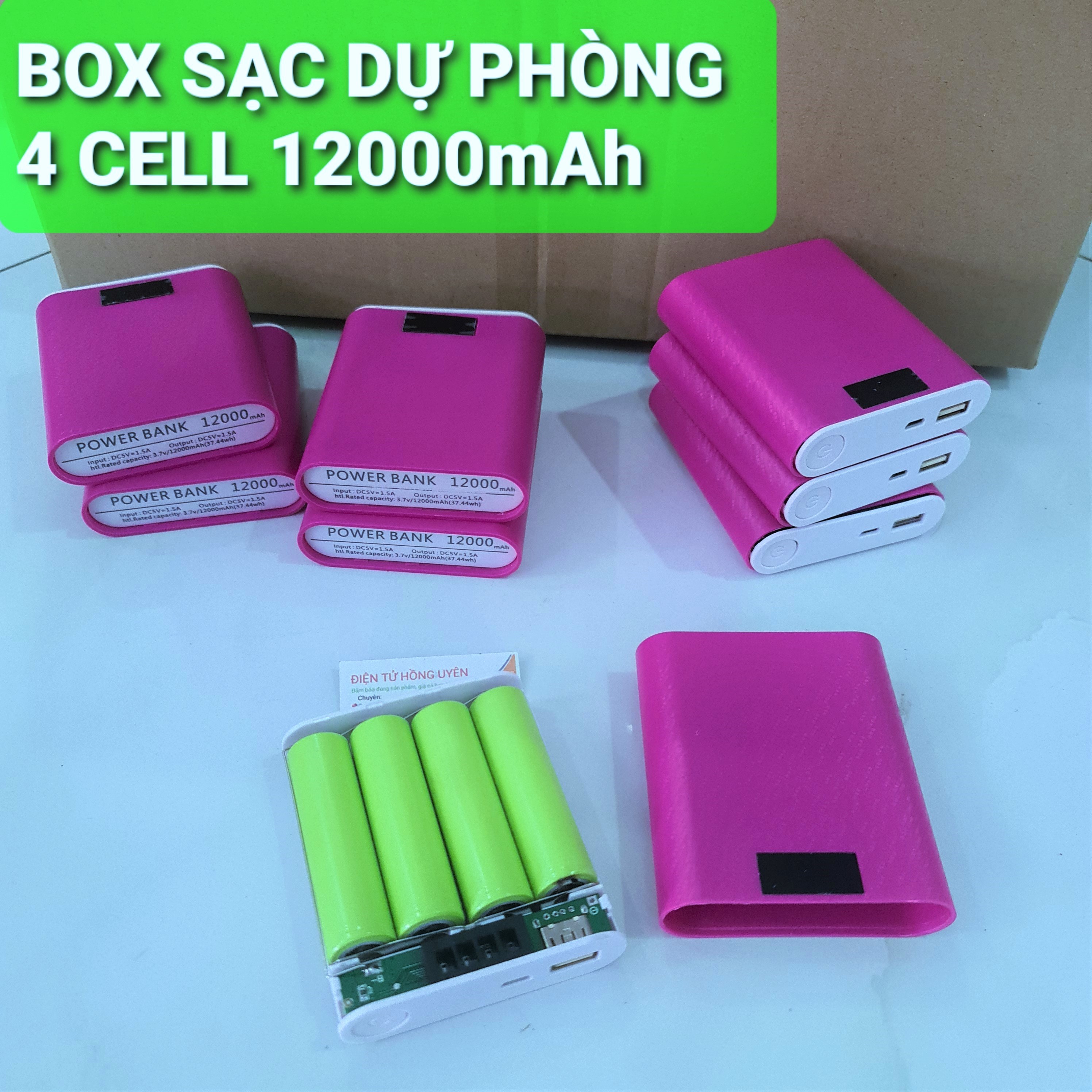 Box sạc dự phòng 4 cell pin 18650 POWER BANK 12000mah Có báo pin. Vỏ hộp + mạch sạc dự phòng (chưa bao gồm pin)