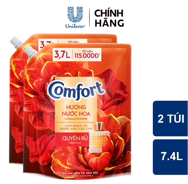  Combo 2 Túi Nước Xả Vải Comfort Hương Nước Hoa 100 Giờ Lưu Hương Quyến Rũ túi 3.7L 