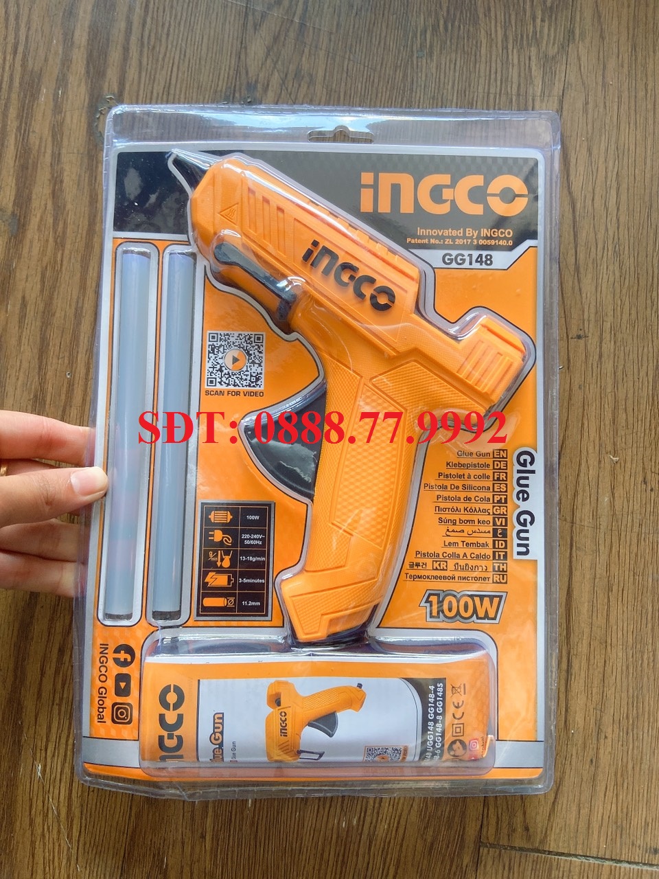 Dụng cụ bắn keo nến ingco gg148 100w 220v máy bắn keo cầm tay mini tặng kèm theo 2 cây keo 112mm tạo keo 13-18g/p