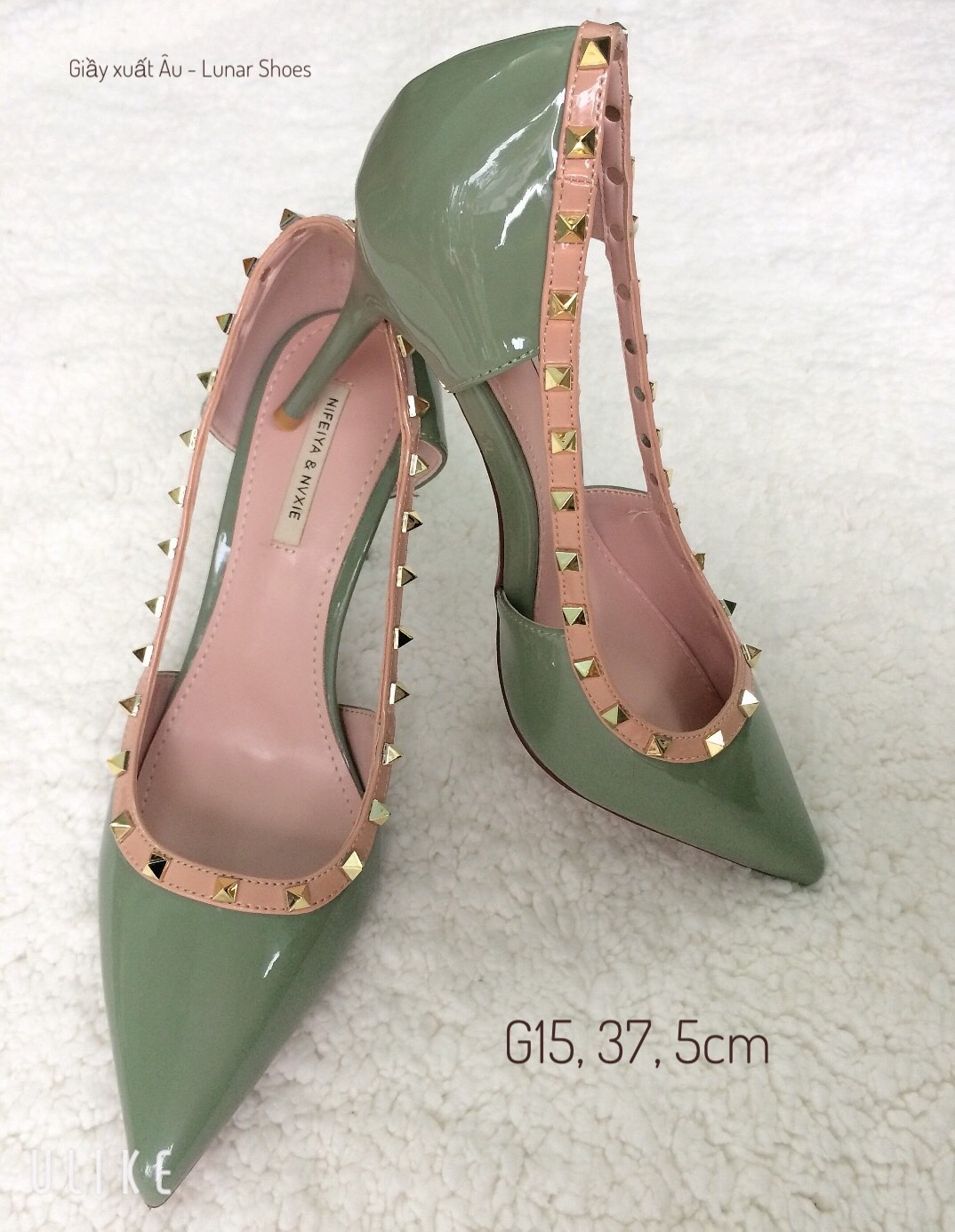 THANH LÝ G15 Giầy cao gót phối đinh màu xanh ngọc Size 37