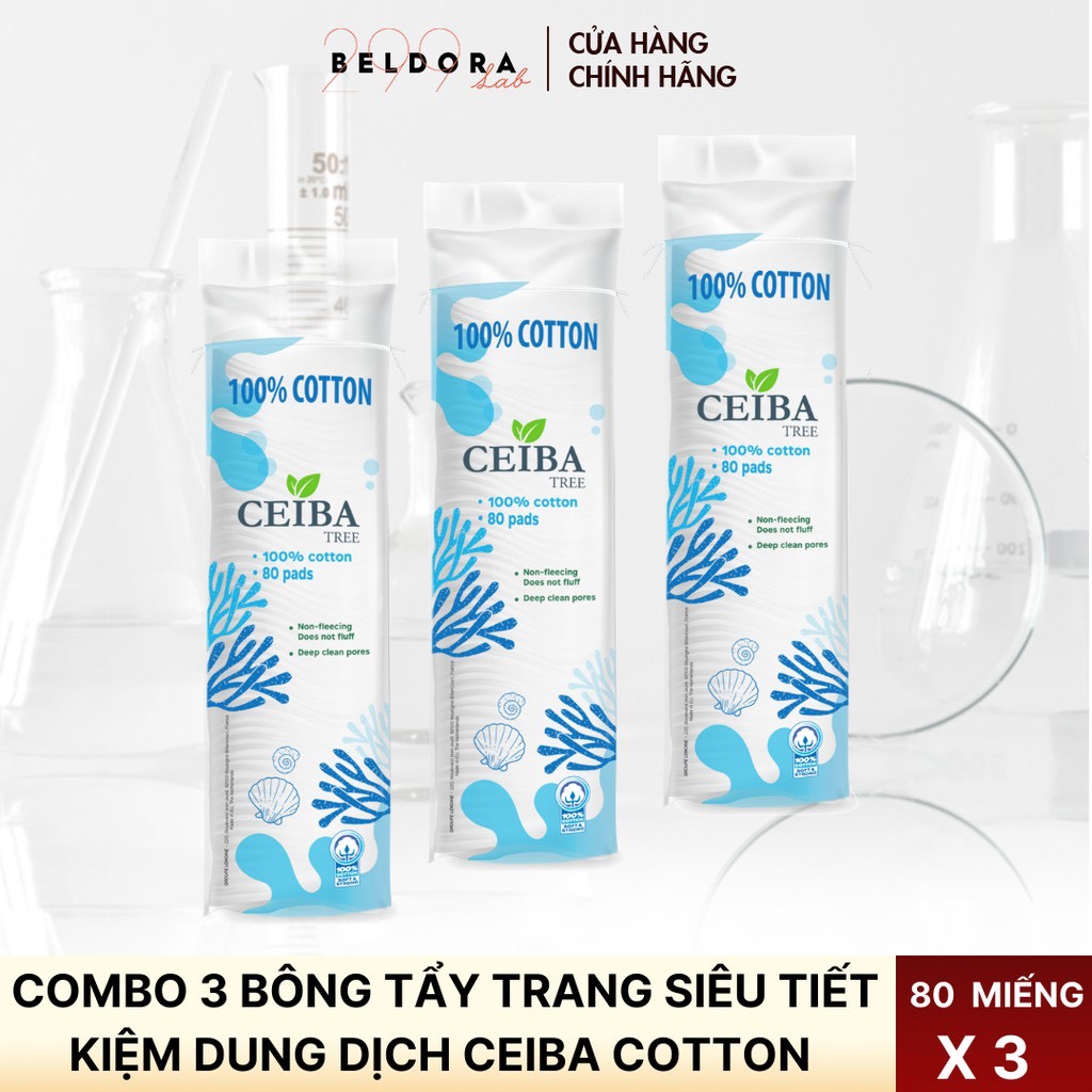 COMBO 3 BÔNG TẨY TRANG SIÊU TIẾT KIỆM DUNG DỊCH CEIBA COTTON 80 MIẾNG X3