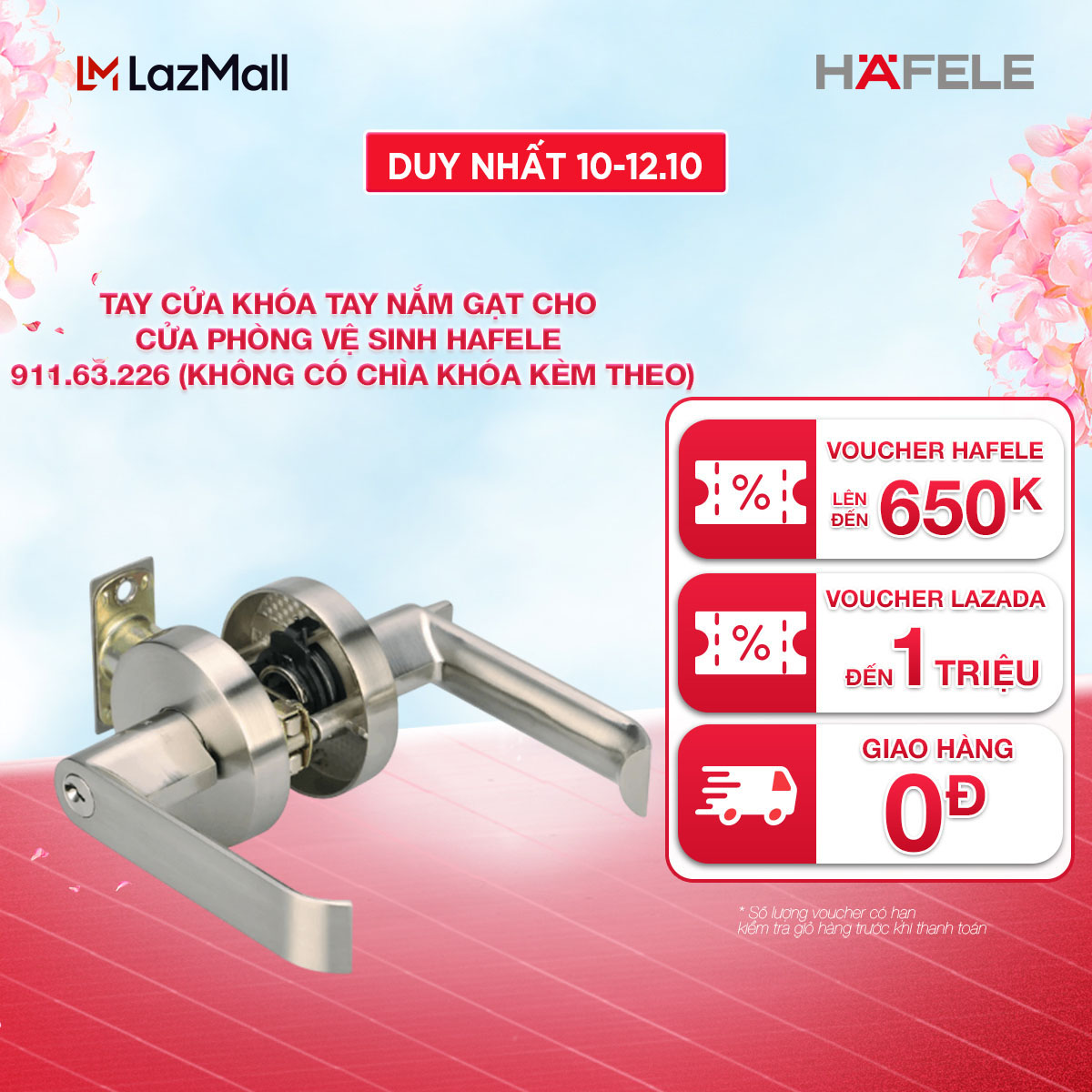 Tay cửa, Khóa tay nắm gạt cho cửa phòng vệ sinh/ Cửa phòng Hafele 911.63.226/ 911.63.222