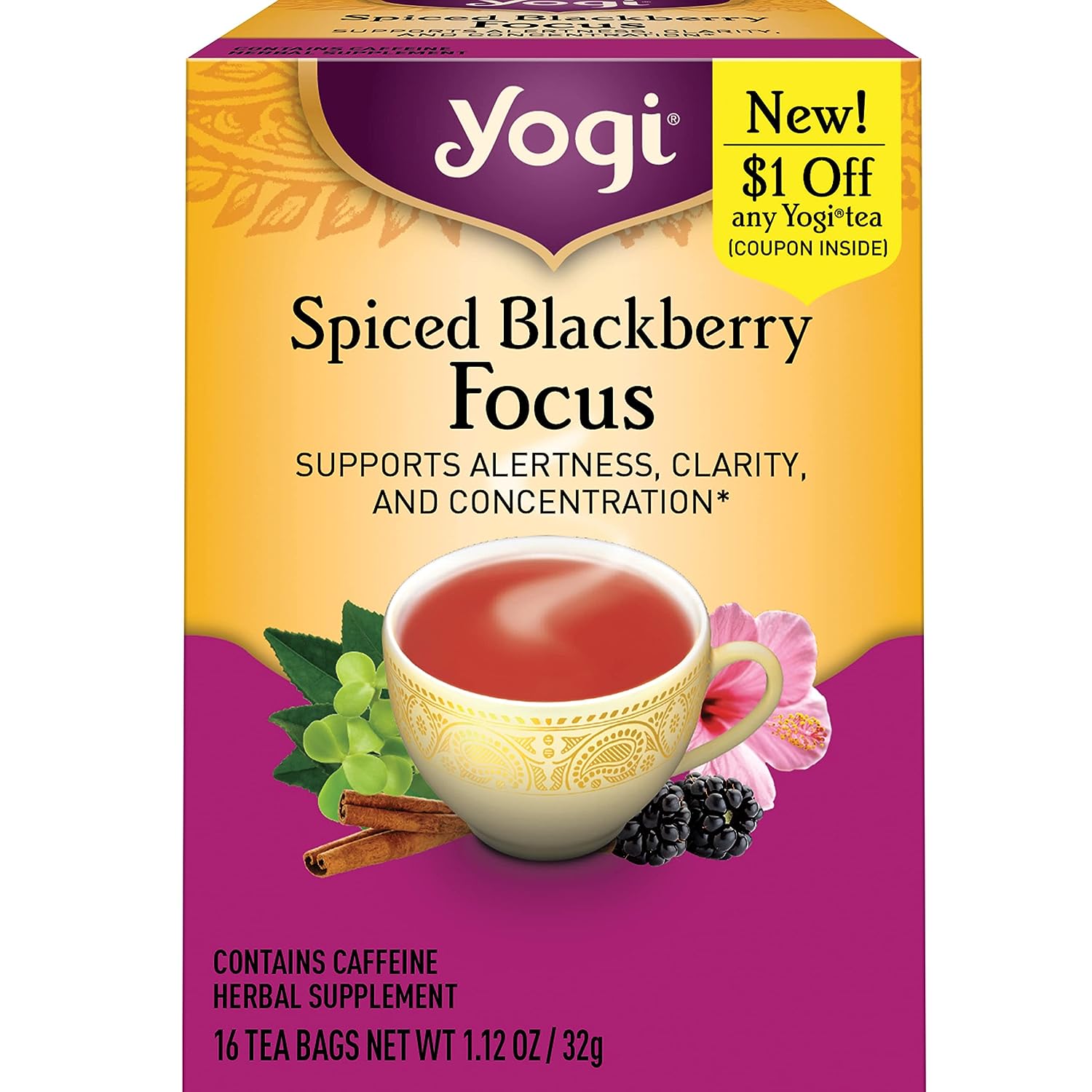 Yogi Tea Spiced Blackberry Focus - Hỗ trợ sự tỉnh táo, rõ ràng và tập trung