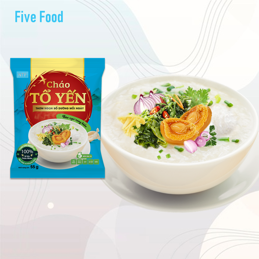 Set 10 gói cháo tổ yến bào ngư rong biển fivefood chính hãng 55g