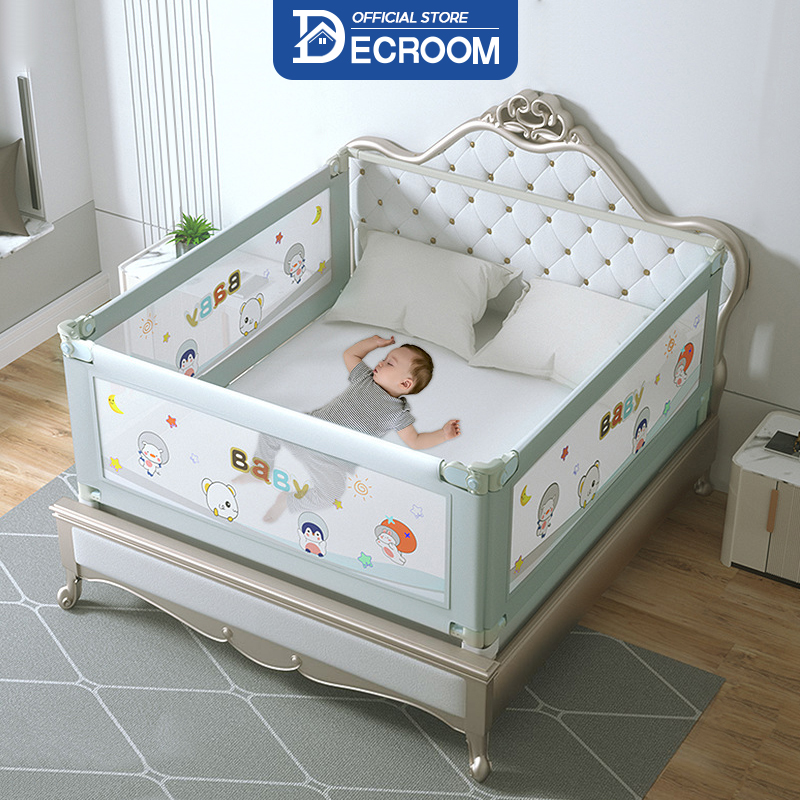 Decroom thanh chắn giường cho bé nâng hạ dạng trượt dễ dàng thanh chắn giường 1.8m 2m, có khóa xoáy, 2 chiều bọc xốp, 1 thanh chắn 1 mặt