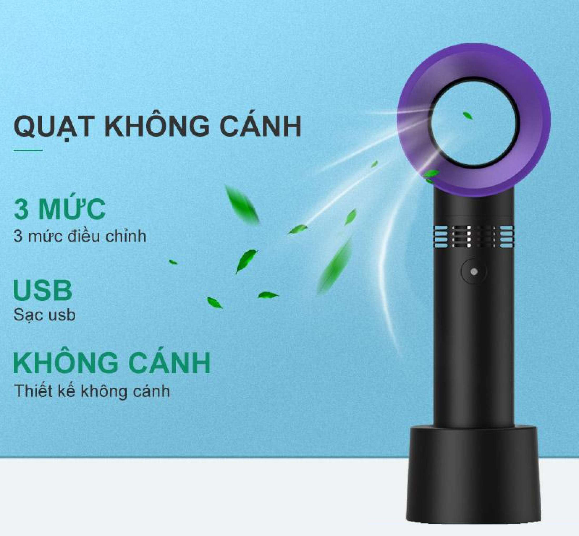 Quạt mini cầm tay Bladeless Fan - Quạt không cánh tùy chỉnh 3 tốc độ - Quạt điều hòa mini