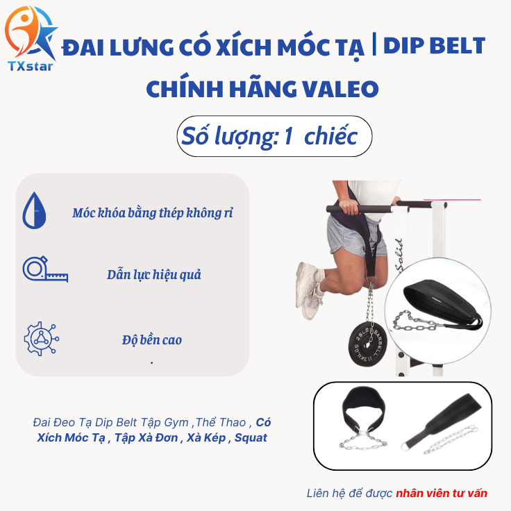 Đai lưng có xích móc tạ dip belt, đai đeo tạ có xích treo giúp bảo vệ vùng thắt lưng, cột sống - tăng tối ưu hiệu quả bài tập