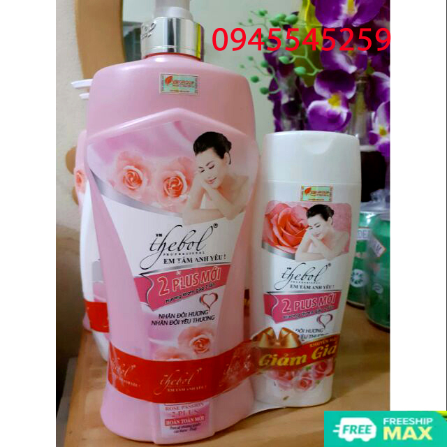 Combo Sửa tắm trắng da thảo dược Thebol 650g em tắm anh yêu TẶNG 1 chai sửa tắm trắng Hạt masage Thebol 220g