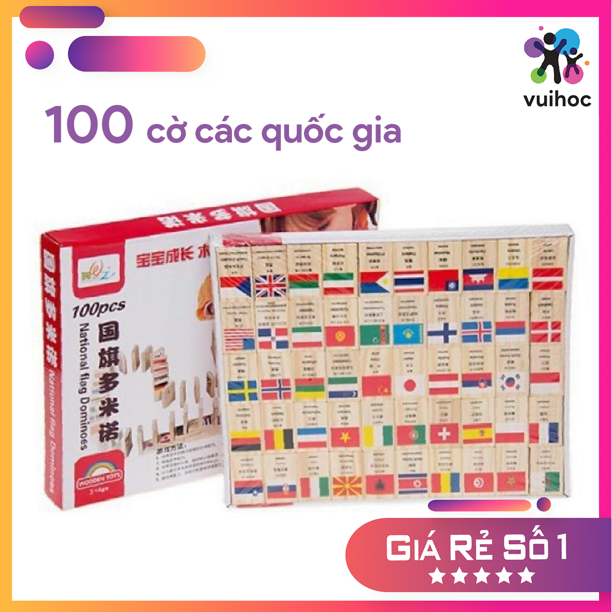 Đồ chơi Domino gỗ 100 lá cờ các nước trên thế giới - Đồ chơi gỗ giáo dục - Vui học