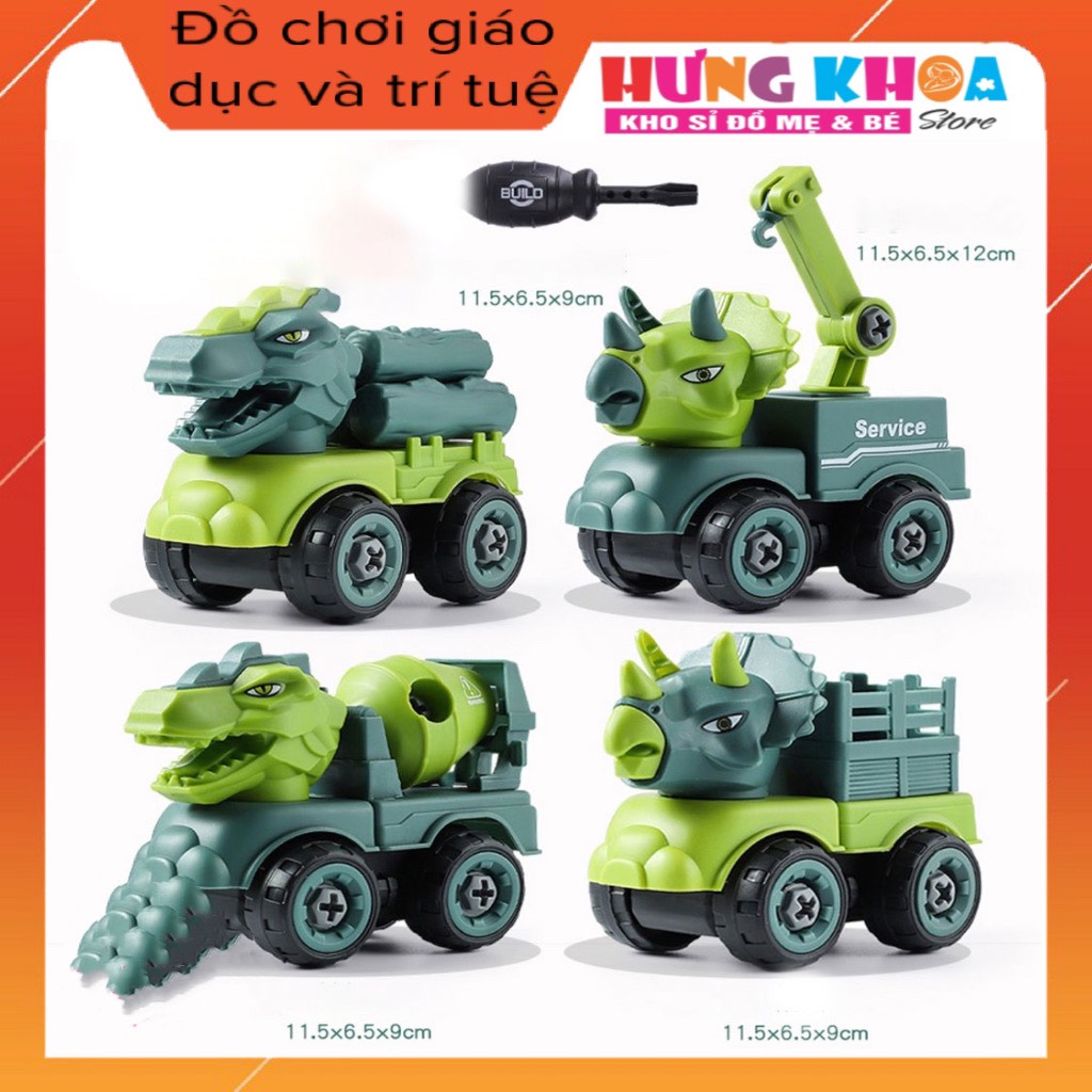 Đồ chơi bộ lắp ráp 4 xe khủng long công trường kèm tovit