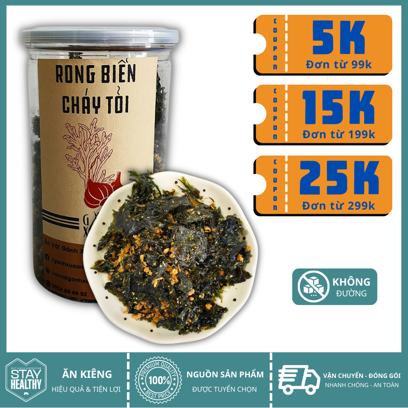 Rong biển cháy tỏi 200g Gánh Xưa, đồ ăn vặt Sài Gòn, ăn vặt Đà Nẵng, vừa rẻ vừa ngon, ăn vặt văn phòng tiện lợi, lành mạnh, healthy, ship hỏa tốc