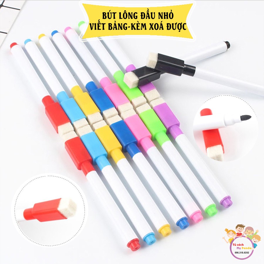 Bút lông viết bảng, bút lông ngòi nhỏ tập viết xoá được - kèm đầu xoá tiện lợi