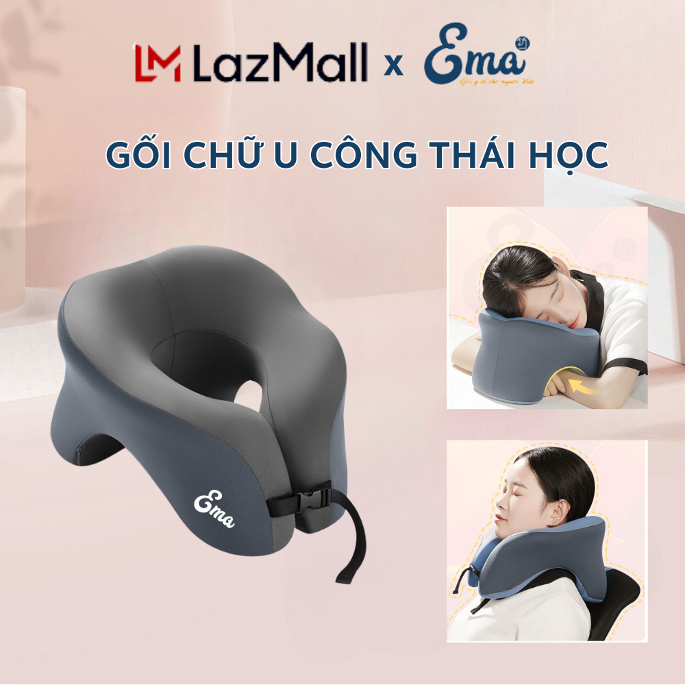 Gối kê cổ chữ U công thái học EMA hỗ trợ chống đau mỏi cổ dùng làm gối ngủ trưa, kê cổ, tựa đầu