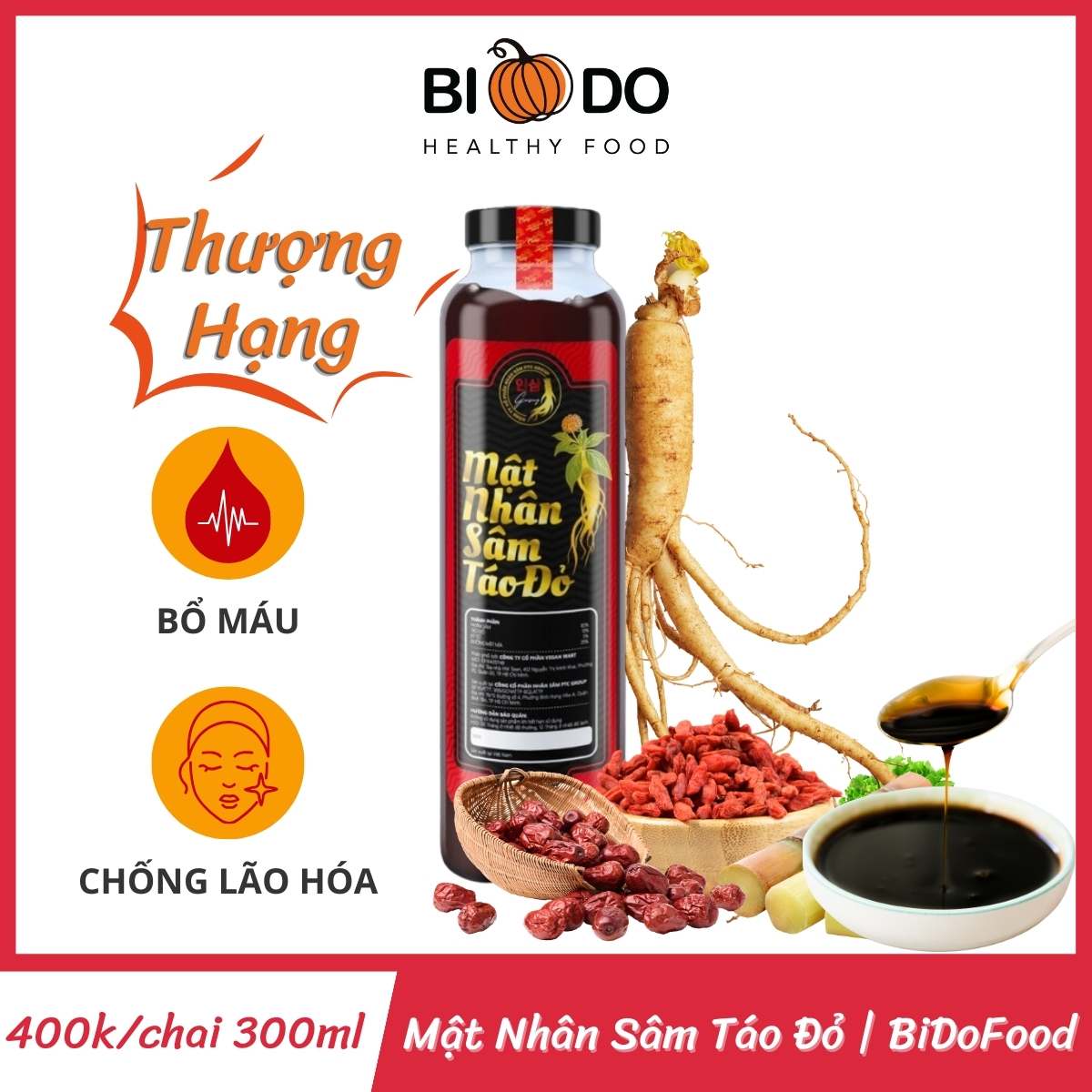 Mật nhân sâm táo đỏ - Bí Đỏ Food - Tăng cường sức khỏe