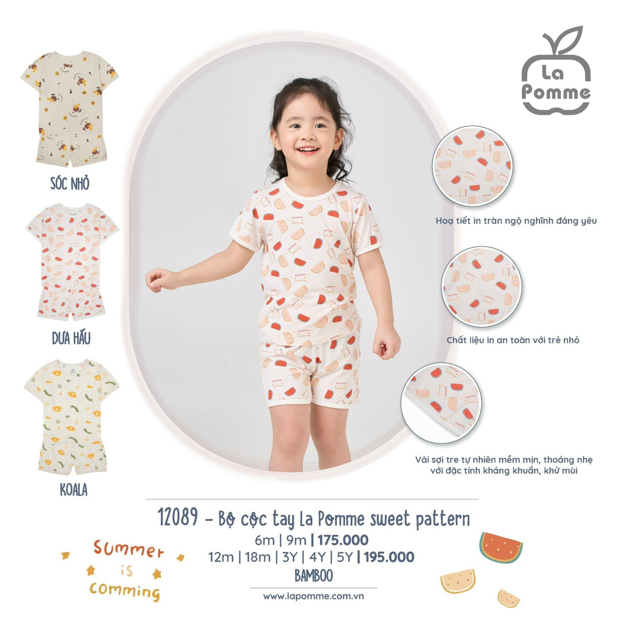 CHÍNH HÃNG Bộ quần áo cộc tay trẻ em bamboo Sweet Pattern 12089 La Pomme