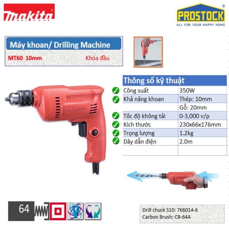 Máy khoan maktec mt60 10mm