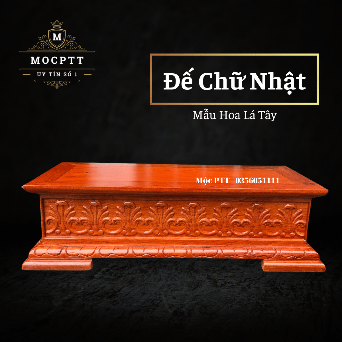 Đế chữ nhật gỗ hương đá kích thước 50 x 23 x 14 cm kê tượng gỗ , đồ trang trí