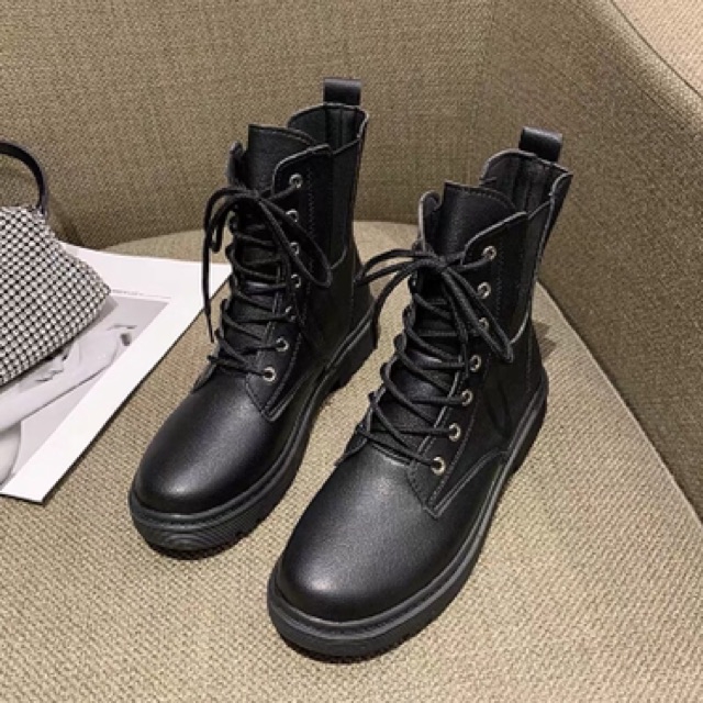 Giày bốt nữ cổ cao da bóng và da sần mới