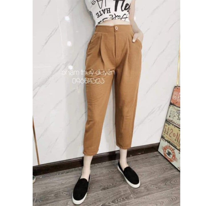 Quần đũi baggy khuy cao cấp lưng chun giả khoá ,quần baggy nữ vải đữi xước hàn nhẹ mát