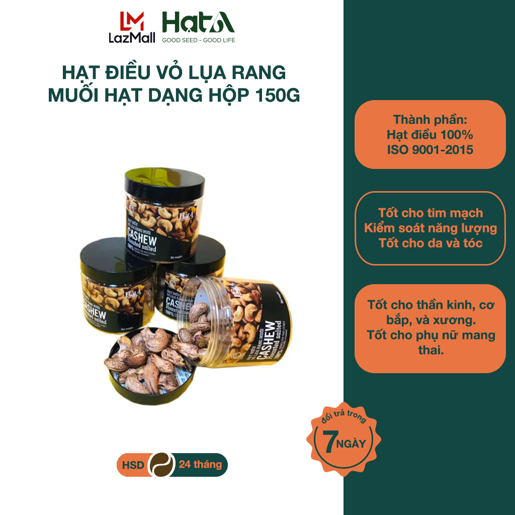 Hạt Điều Vỏ Lụa Rang Muối - Rang Củi Thủ Công Không Chất Béo, Cholesterol- Dạng Hộp-150g