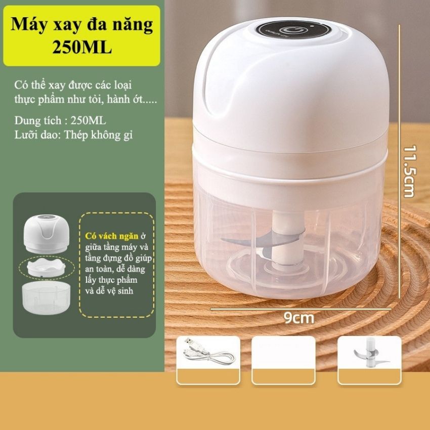 [ FREE SHIP ] Máy Xay Tỏi Ớt Mini Tích Điện 250ml,Máy Xay Đa Năng Xạc 2 Giờ Dùng 1 Tuần,Xay Nhuyễn Mọi Thực Phẩm Thịt, Rau,Củ,Quả-Bảo Hành 6 Tháng