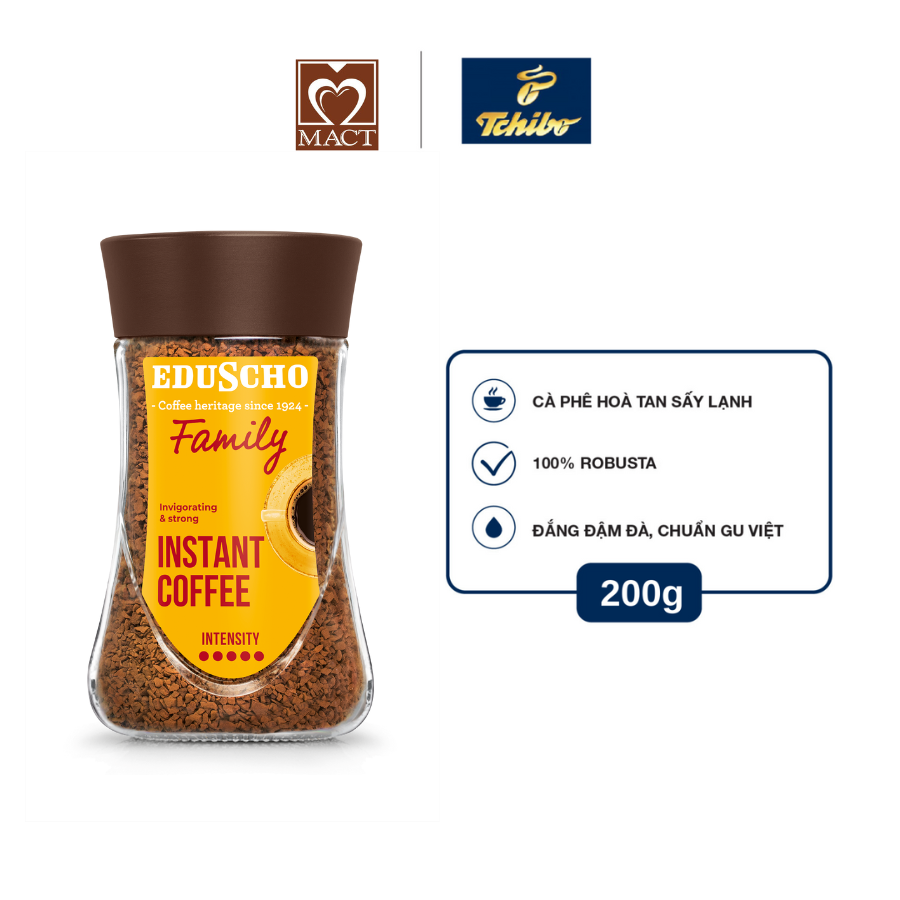  Cà phê hòa tan TCHIBO FAMILY EDUSCHO - 100% Robusta - Vị đắng đậm đà - lọ 200g 