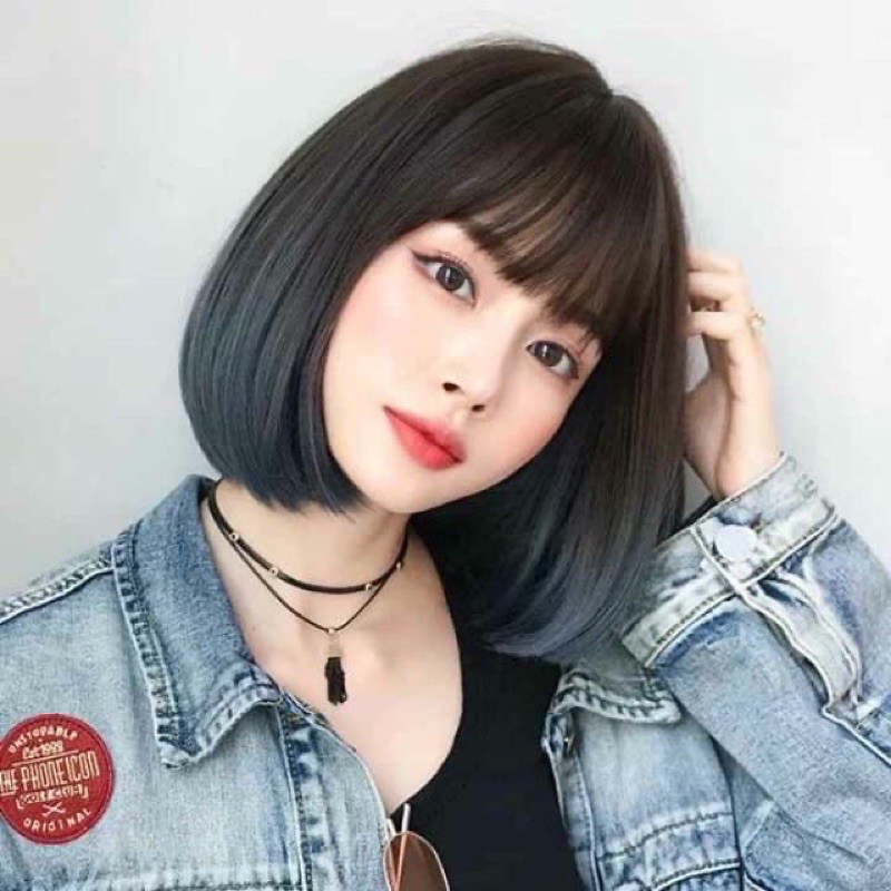 Tóc giả nguyên đầu ombre xanh khói